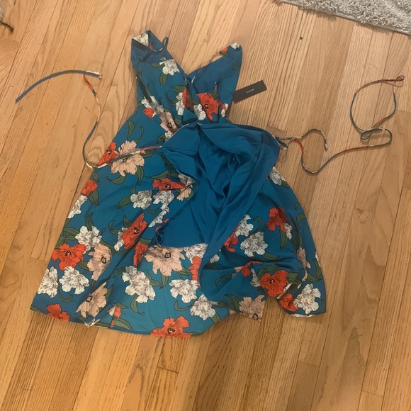 Lulus Teal Floral Wrap Dress - Picture 5 of 6